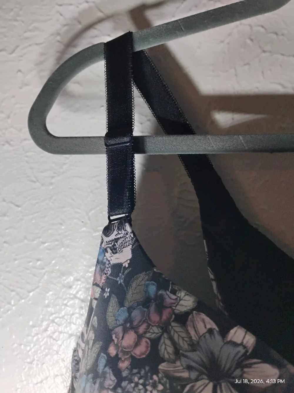 Torrid Skull and Floral Goth Black Push Up Plunge Bra 48B